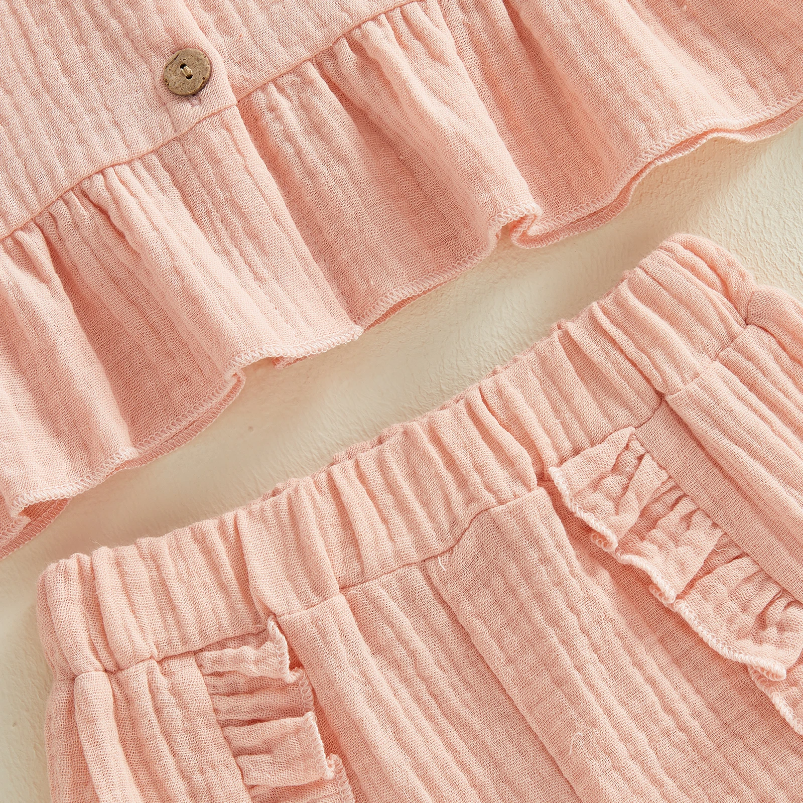 Conjunto de lino de verano plisado para niña con cuello de muñequilla - imagen 2