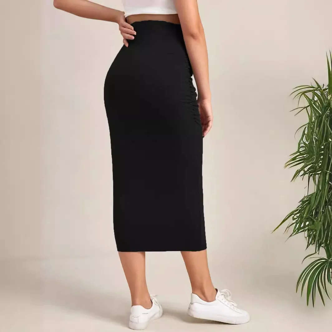 Falda premamá negra de cintura alta elástica, suave y elegante - imagen 4