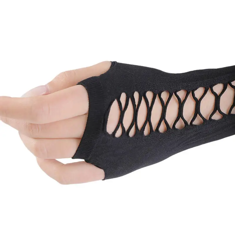 Guantes sin dedos de malla estilo gótico para mujer, largos