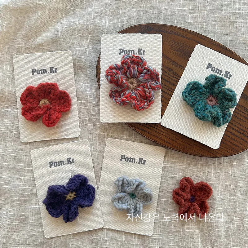 Pinzas pico de pato ganchillo flores tejidas vintage otoño invierno - imagen 3