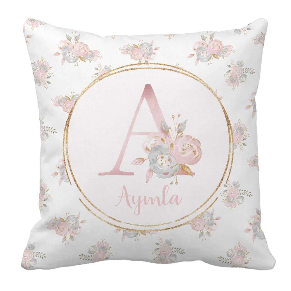 Juego de cama floral dorado con nombre personalizado para bebé