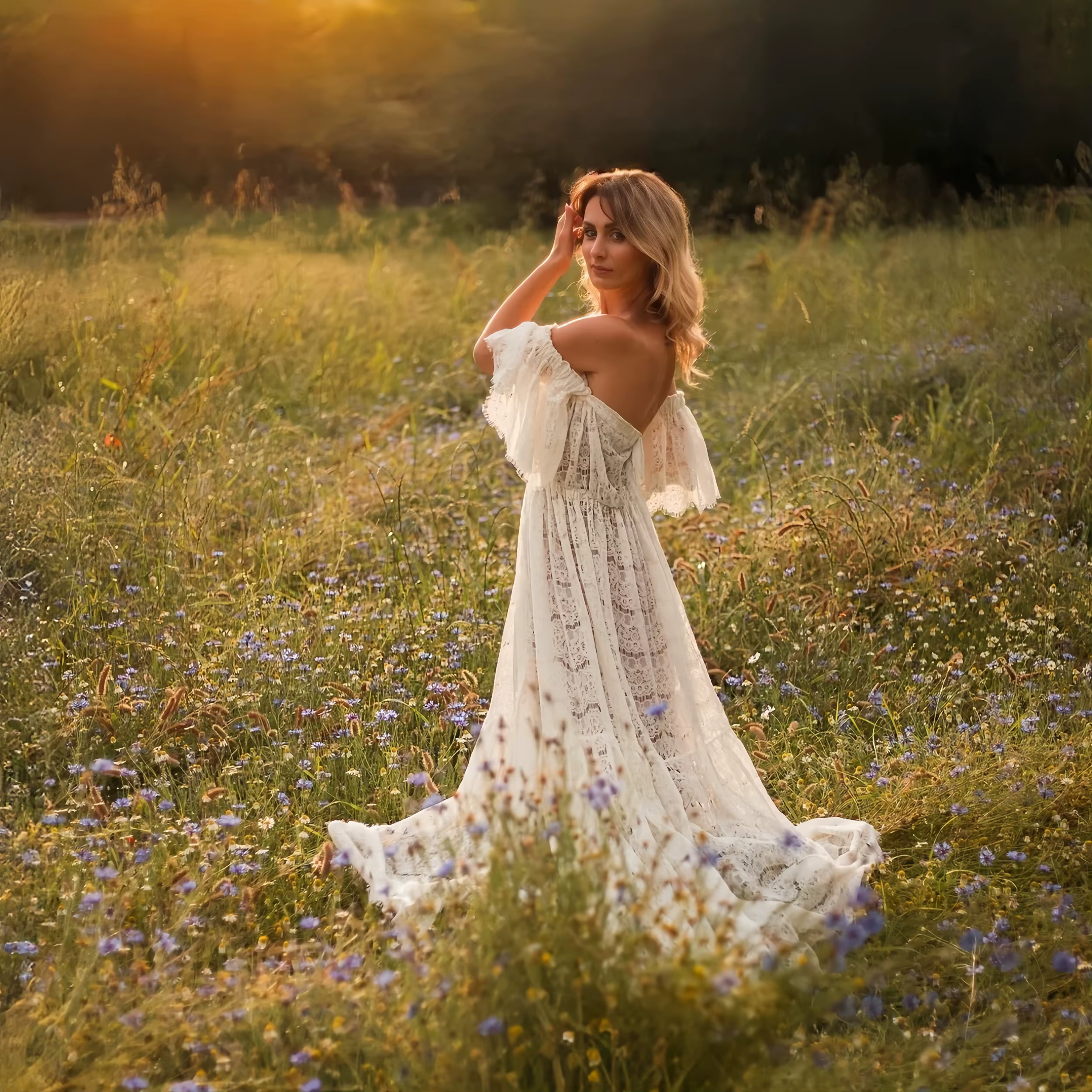 Vestido de maternidad encaje bohemio para sesión fotográfica - imagen 2