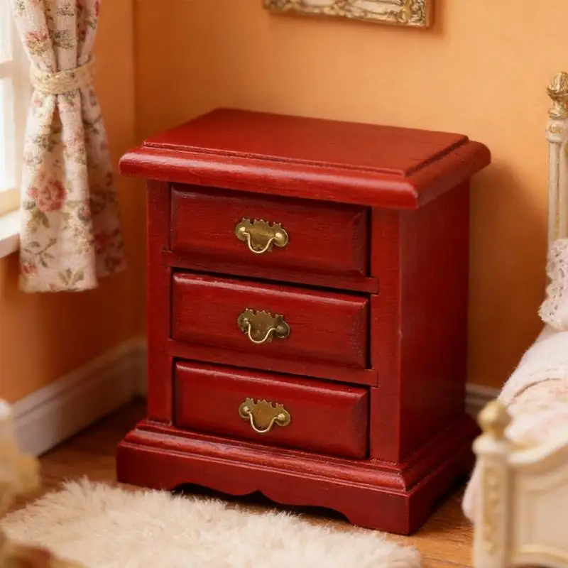 XXFE Mesita de noche de madera para muñecas con cajón que abre realista - imagen 4