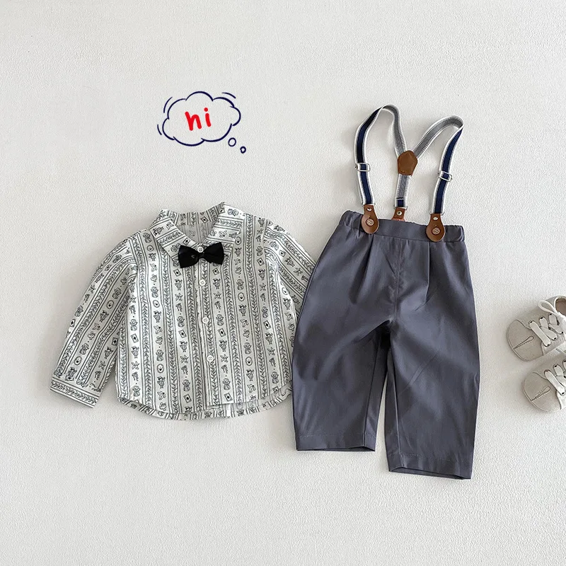 Camisa niño manga larga con pajarita – Estilo coreano infantil
