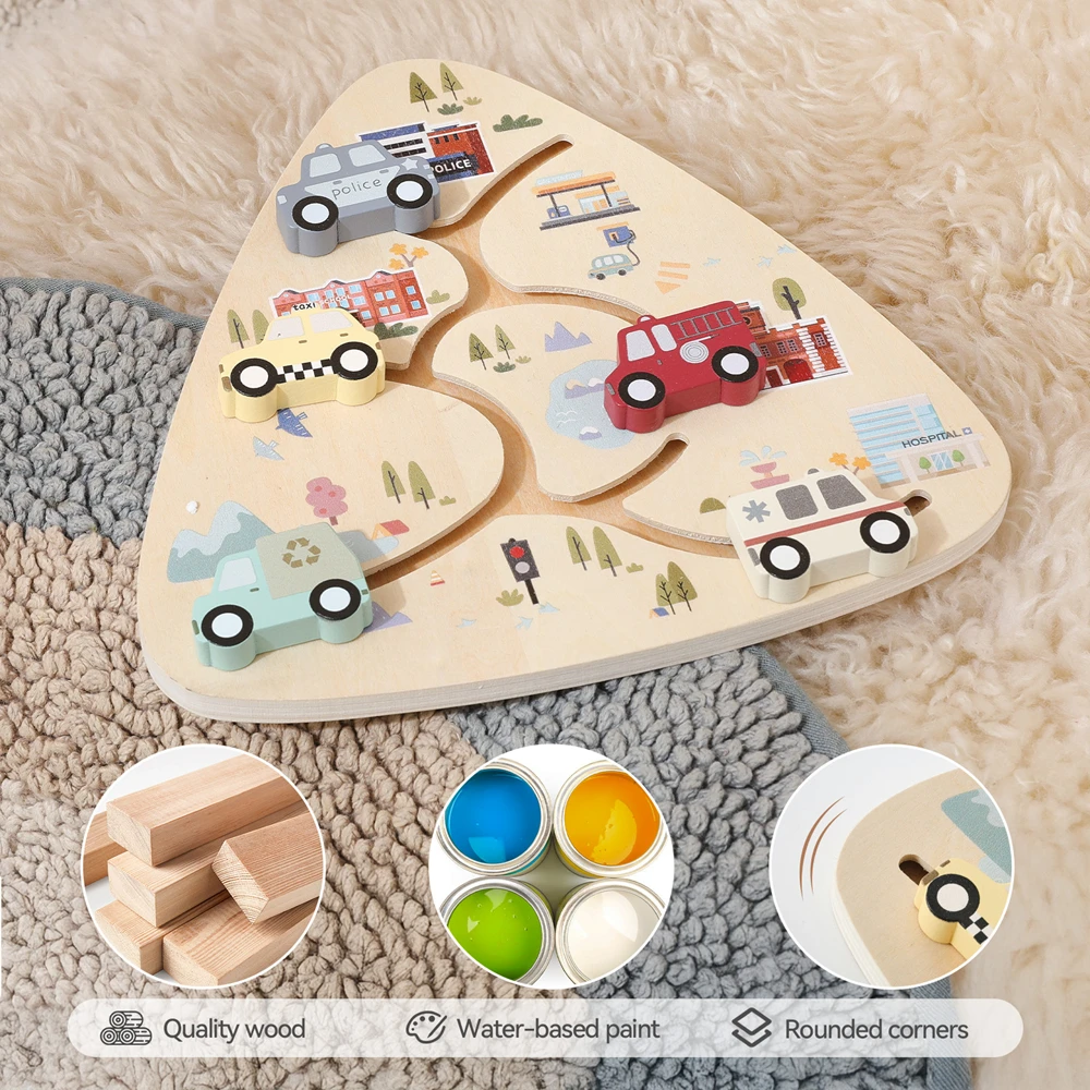 Juguete de madera Montessori sensorial con bloques y pista de coche - imagen 5