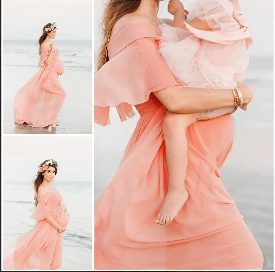 Vestido de maternidad en gasa con hombros descubiertos maxi - imagen 5