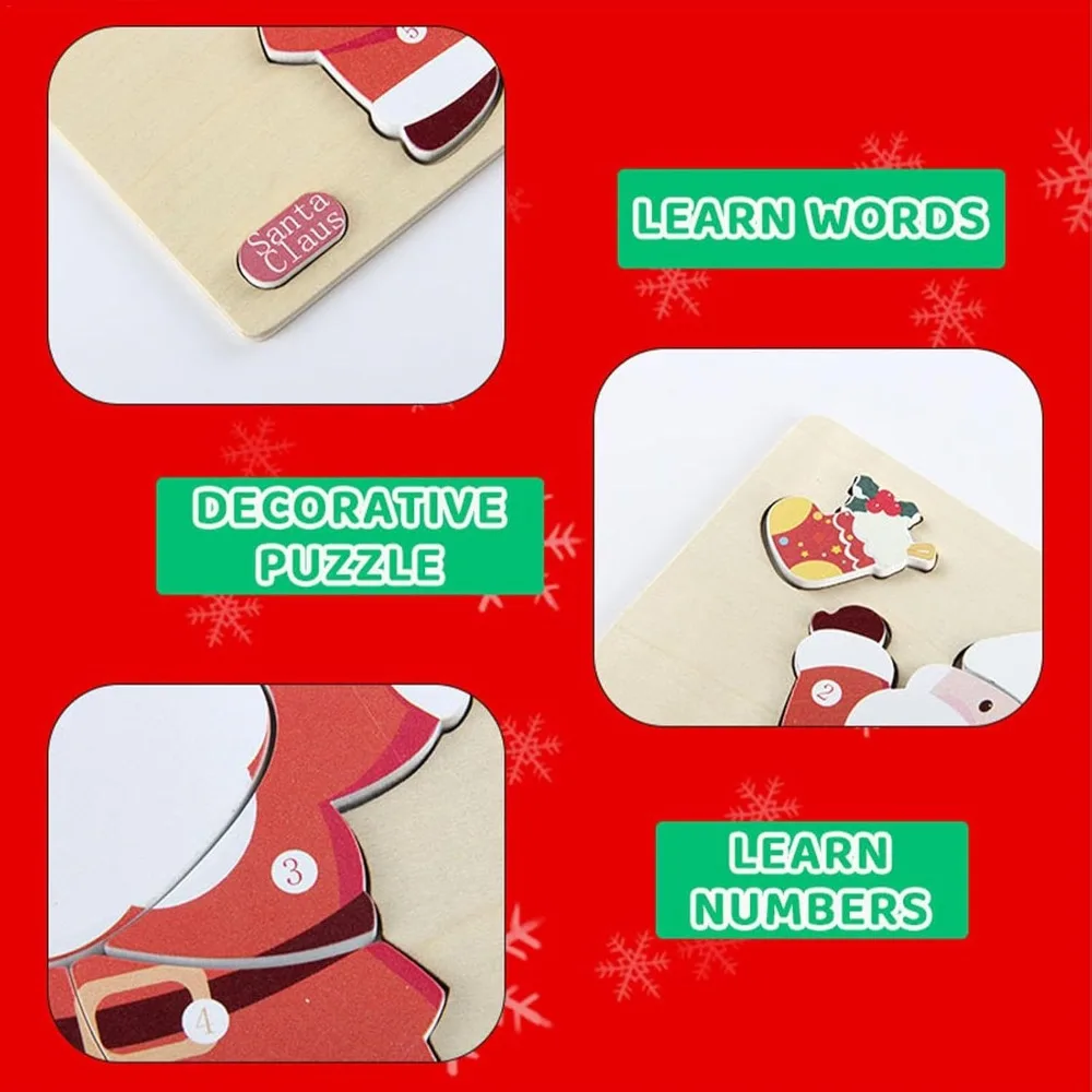 Rompecabezas de madera infantil Navidad con Papá Noel y reno - imagen 5