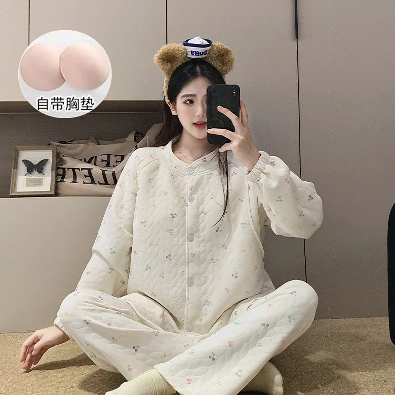 Pijama lactancia maternidad fresa manga larga otoño invierno - imagen 2