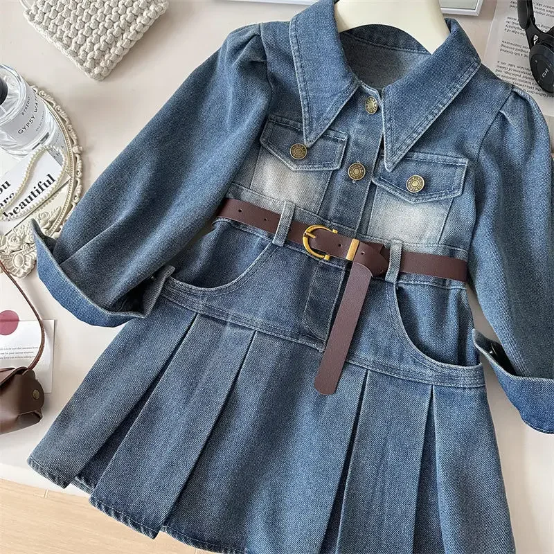 Falda vaquera con cinturón para niña – estilo otoño elegante - imagen 5