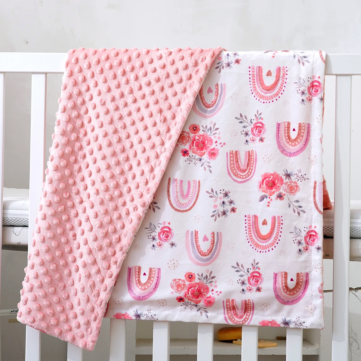 Manta bebé Minky de felpa suave doble capa con estampado multicolor - imagen 3