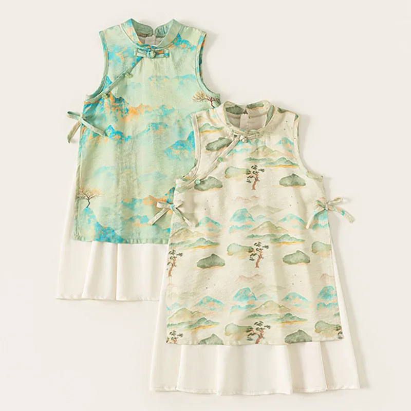 Vestido infantil niña verano estilo cheongsam de algodón sin mangas - imagen 3