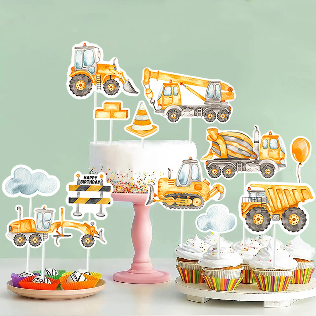 Topper tarta construcción con vehículos 3D para cumpleaños niño - imagen 2