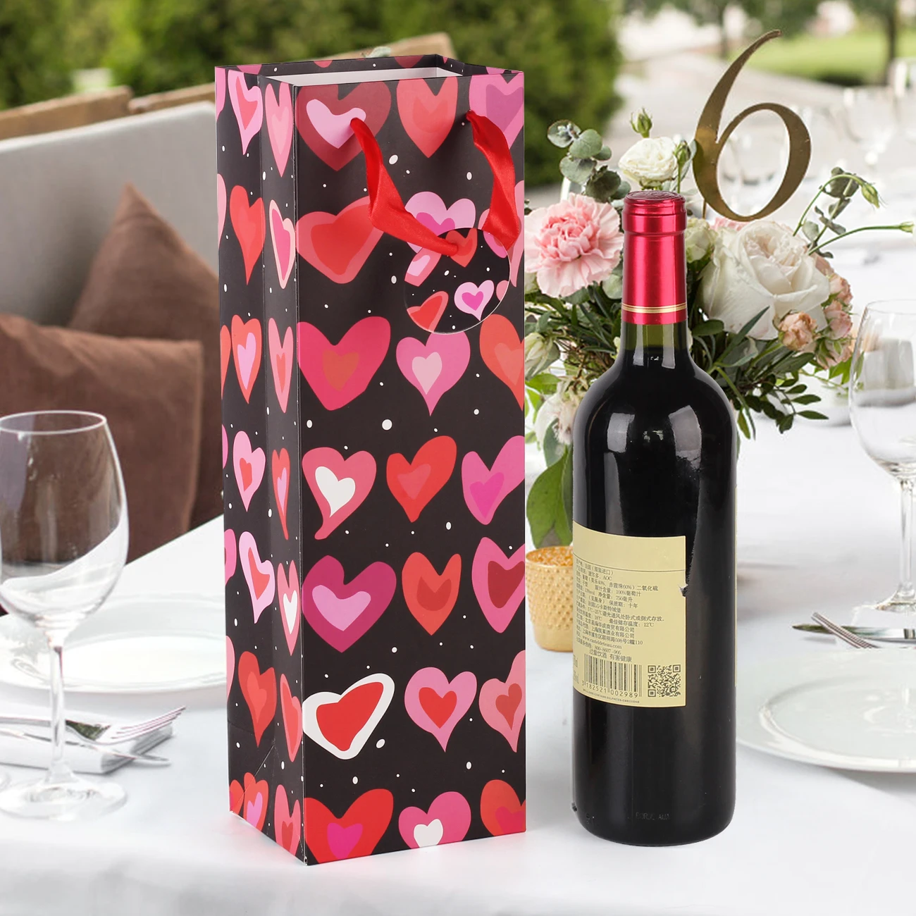 Pack de 8 bolsas de papel kraft para vino con asas