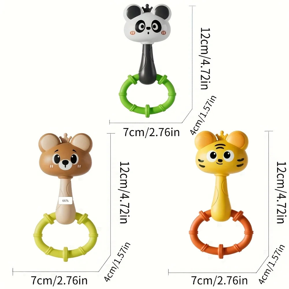 Sonajero de mano con animales coloridos y estimulación sensorial
