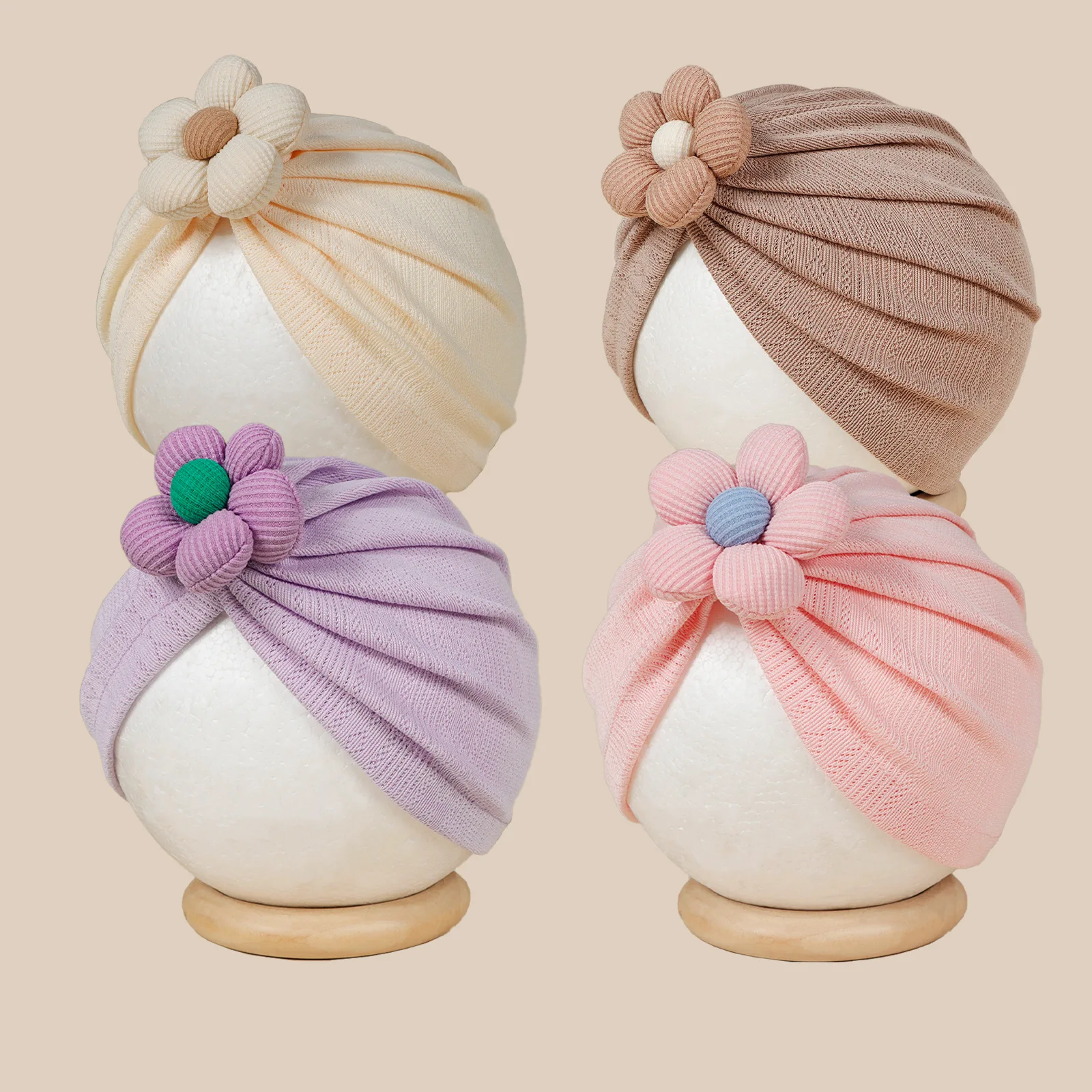 Gorro bebé de flores y turbante suave para recién nacido