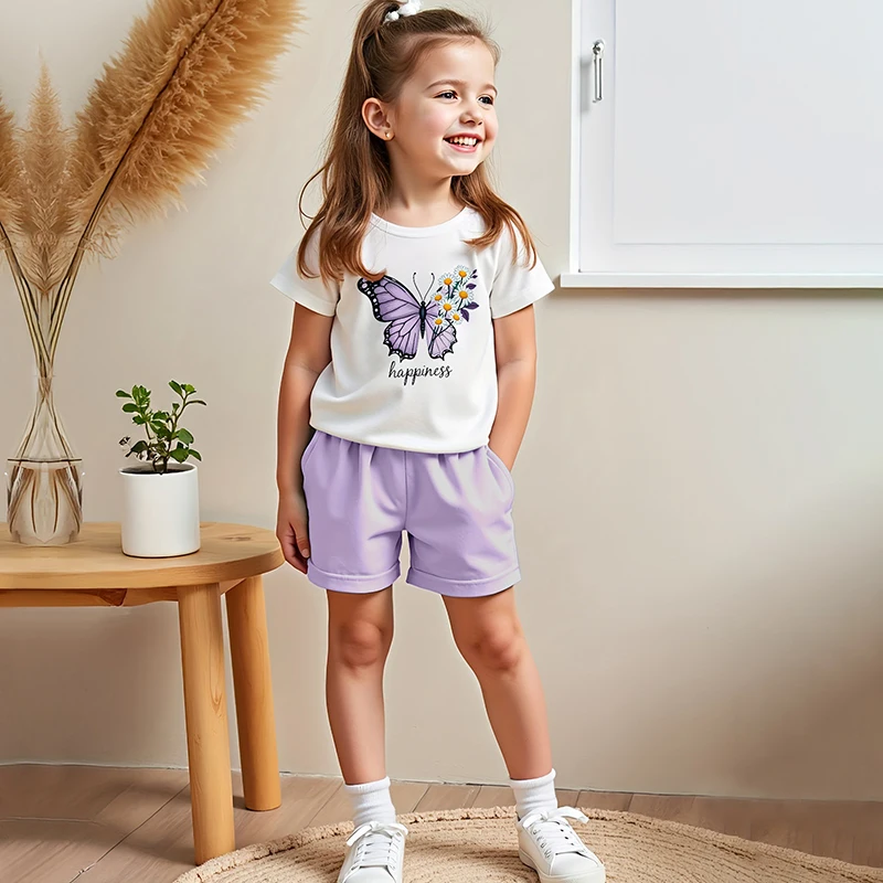 Conjunto verano niña – camiseta algodón mariposas y pantalón corto - imagen 5