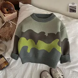 Jersey de invierno para niños en algodón a rayas con contraste