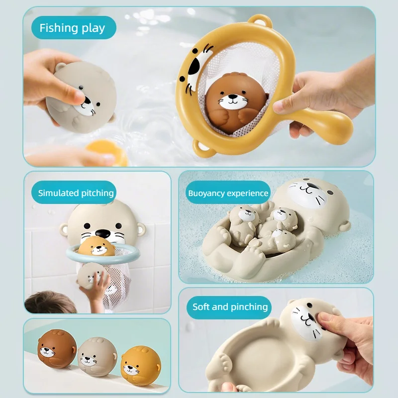 Set de bañera infantil con nutria flotante, sello y aros de juego acuático - imagen 2