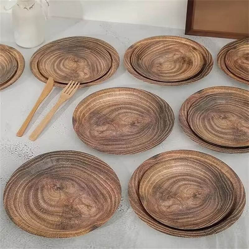Platos desechables de papel con diseño retro imitación madera - imagen 2