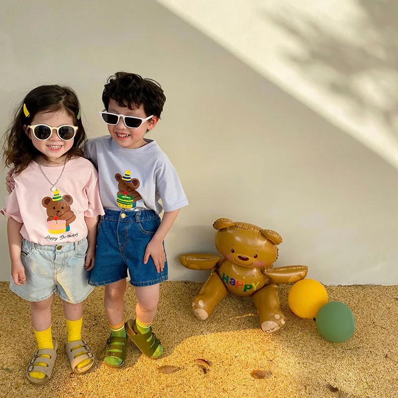 Camiseta de verano para niños con estampado de oso
