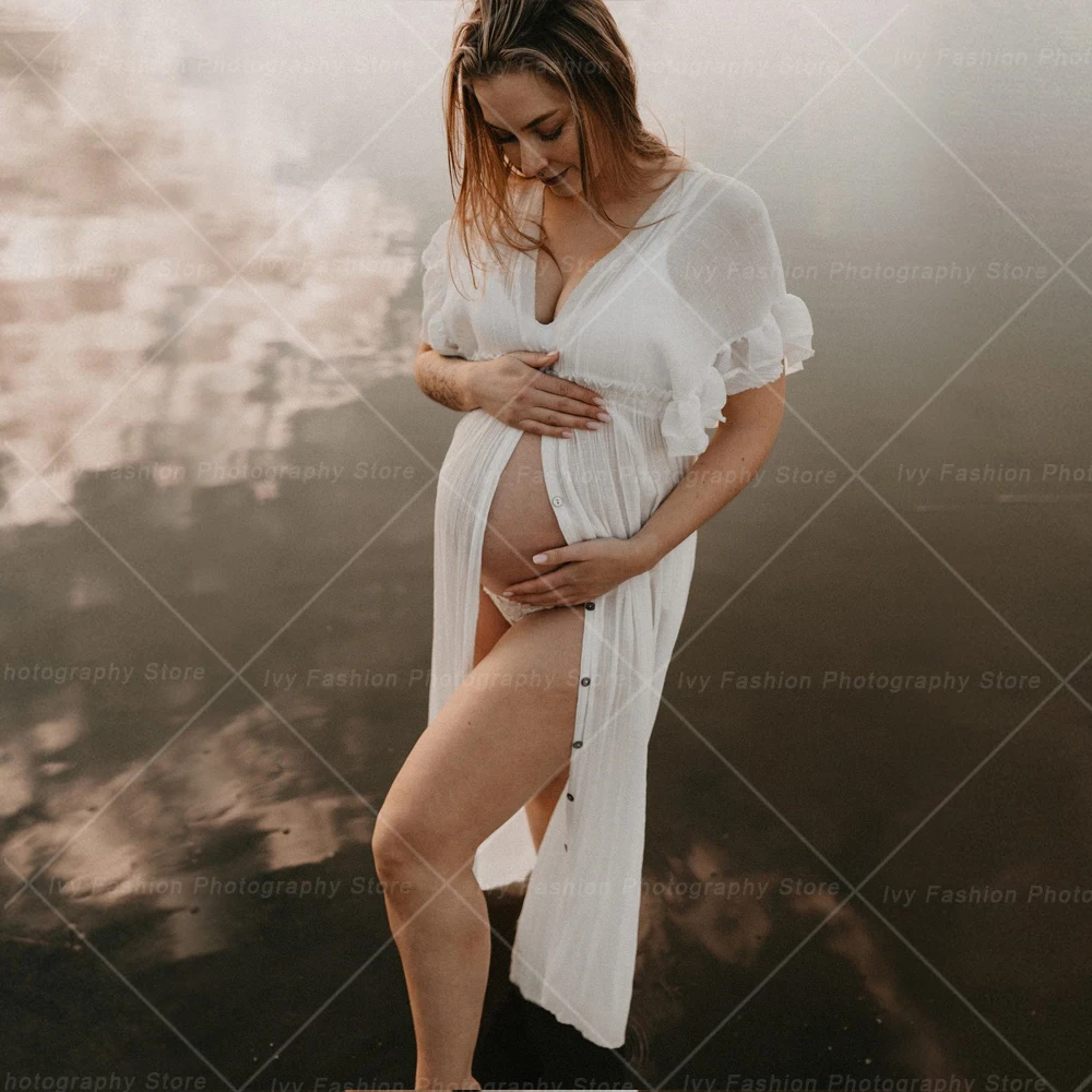 Vestido de embarazo bohemio lino y algodón con cordón en cintura
