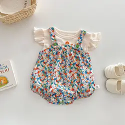 Mono floral con tirantes para bebé niña - Camisola de verano