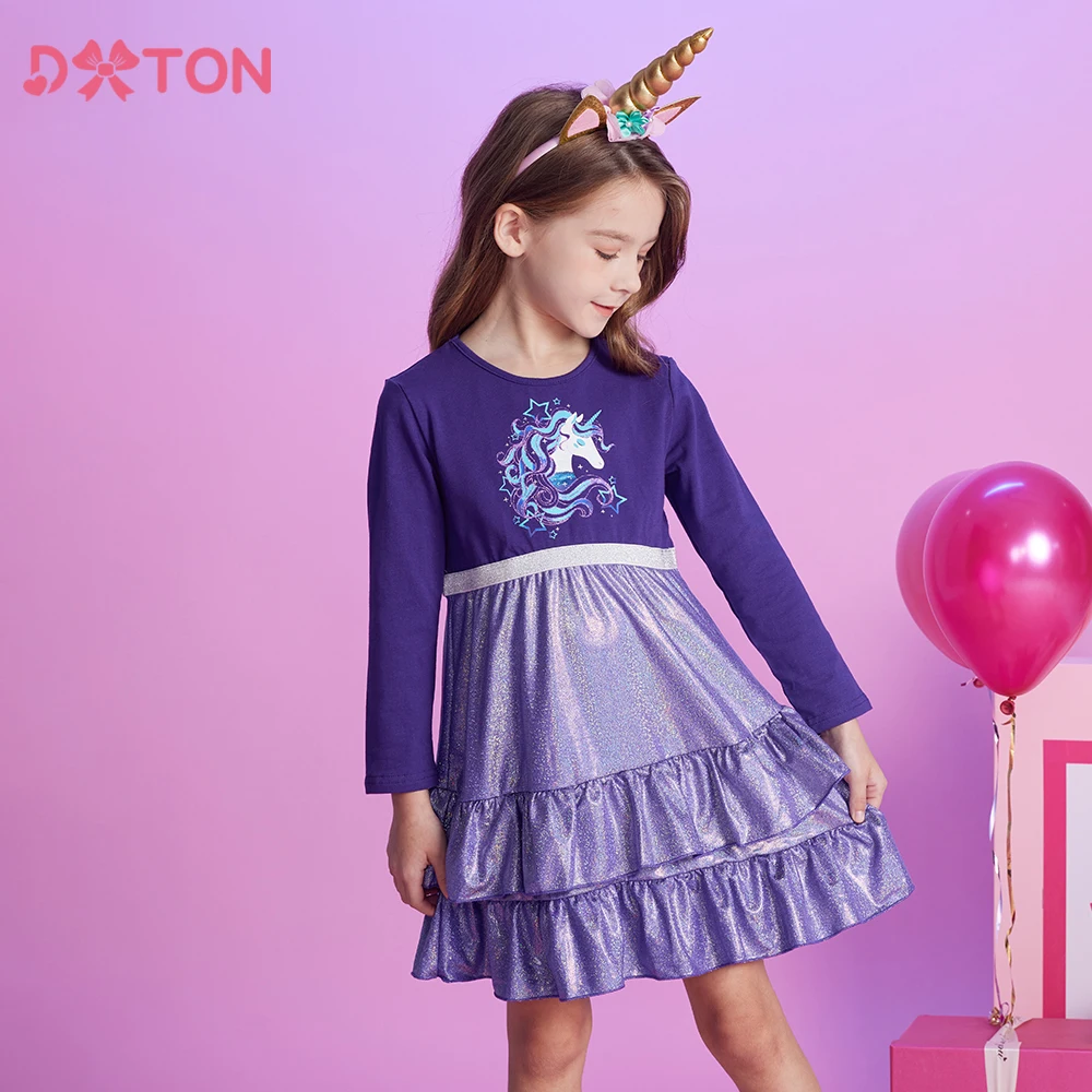 Vestido niña manga larga de algodón con estampado DXTON - imagen 2