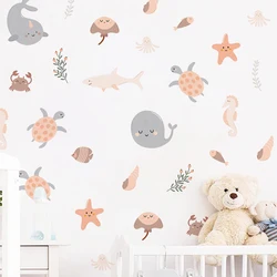 Pegatinas de pared infantiles marinas bohemias con delfines y ballenas