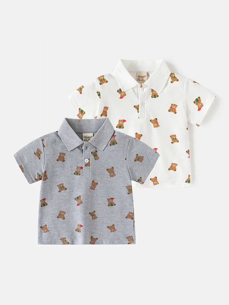 MILANCEL Camiseta tipo polo de verano holgada con oso para niños - imagen 2