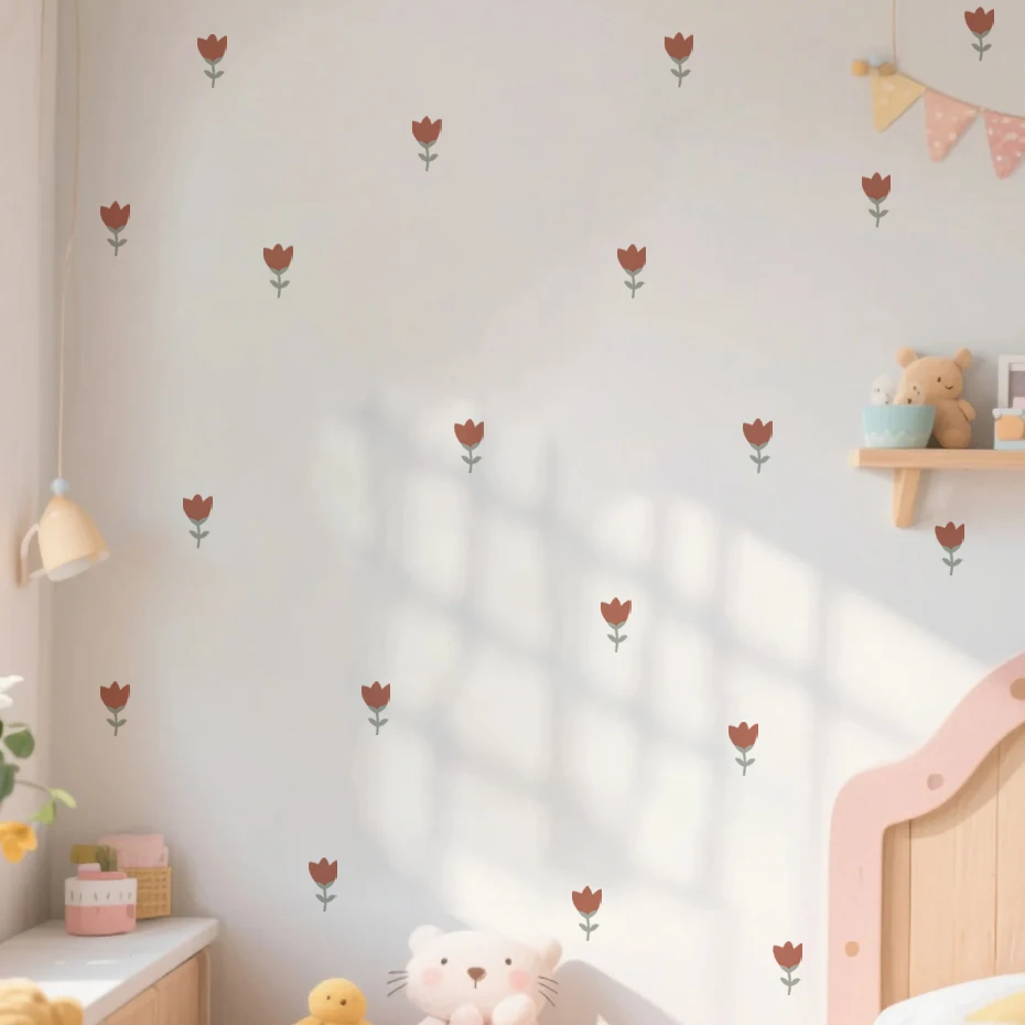 Pegatina de pared infantil roja con flores bohemias para habitación - imagen 5