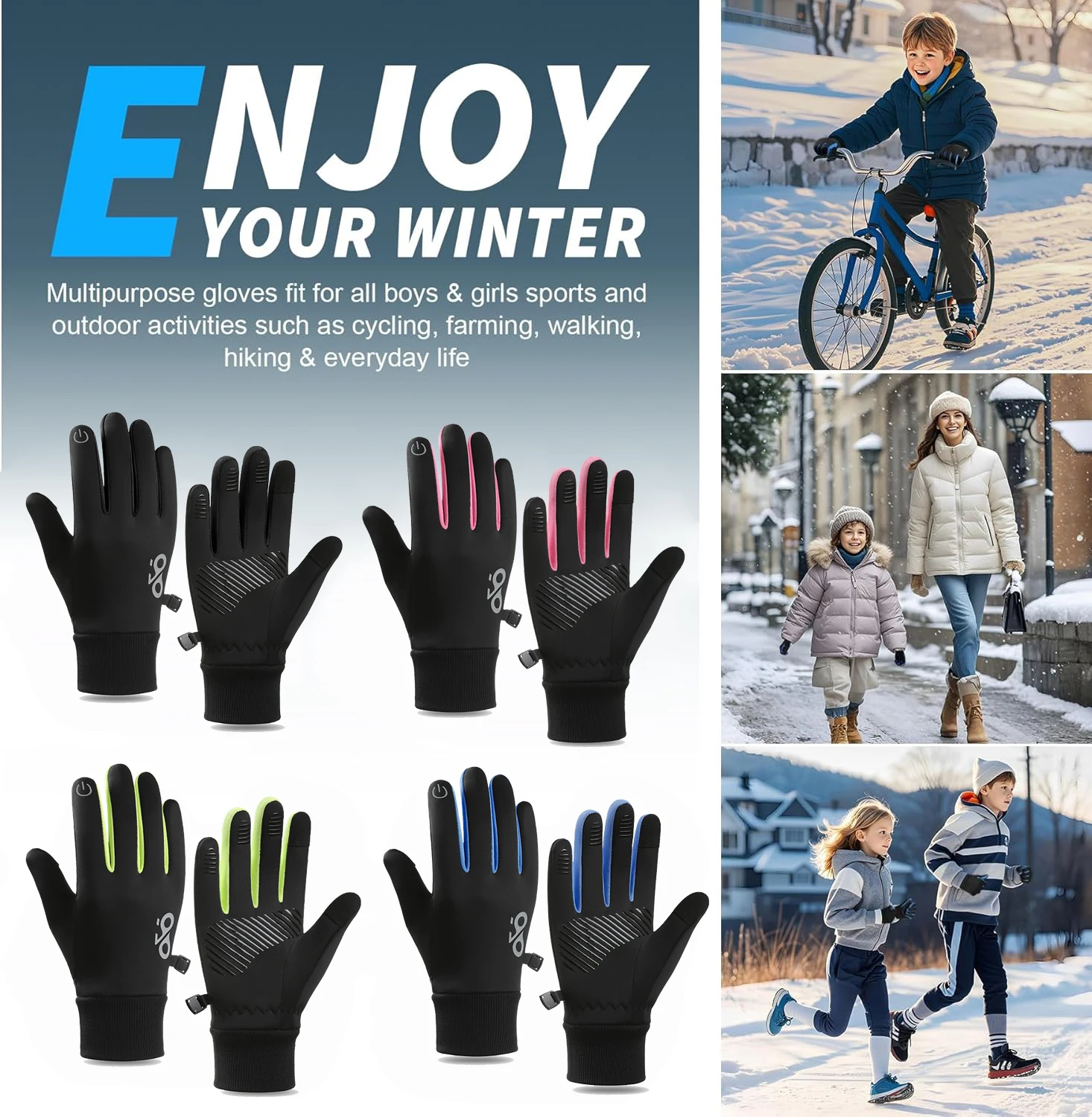Guantes de invierno para niños y niñas con pantalla táctil forro polar
