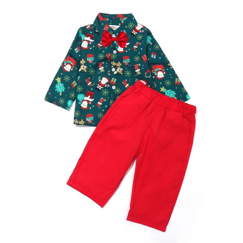 Conjunto navideño de camisa y pantalón de manga larga para niños - imagen 3