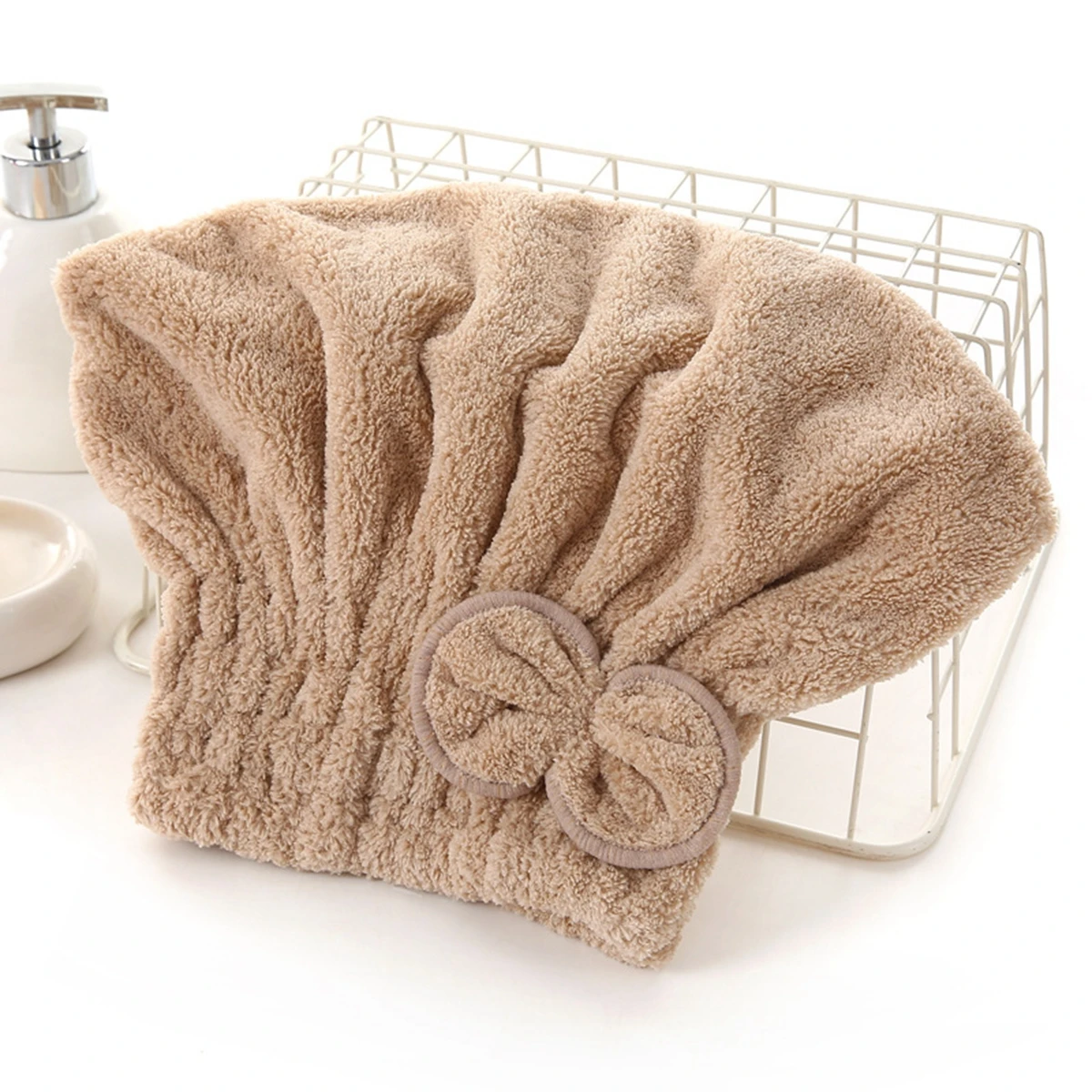 Turbante de ducha de microfibra con nudo lazo para secar cabello rizado - imagen 5