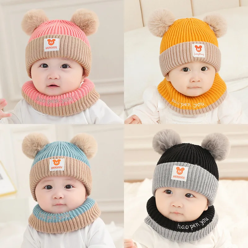Conjunto gorro y bufanda de bebé con motivo de oso