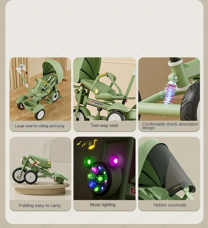 Triciclo en modo hamaca reclinable para bebés