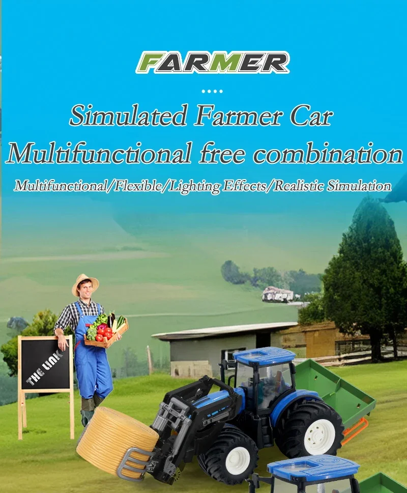 Tractor de juguete eléctrico con control remoto 2,4G y 6 canales