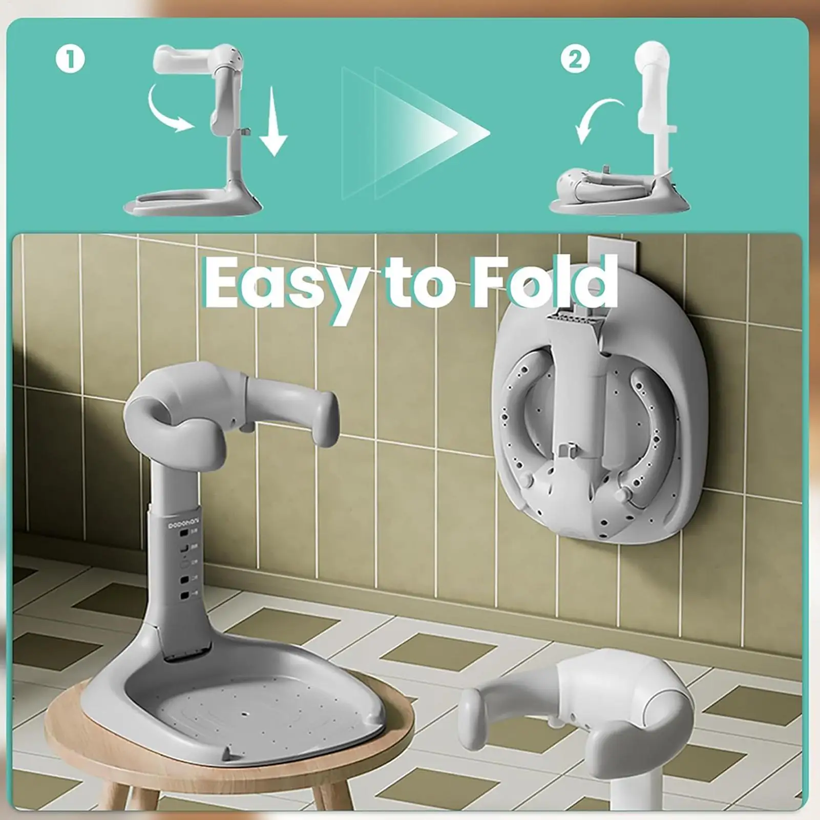 Soporte de baño para bebé ajustable con base antideslizante plegable para ducha y viaje - imagen 4
