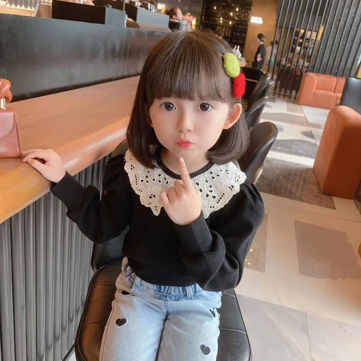 Blusa blanca encaje manga larga para niña pequeña primavera otoño