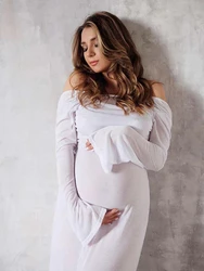 Vestido de maternidad blanco manga larga para sesión fotográfica