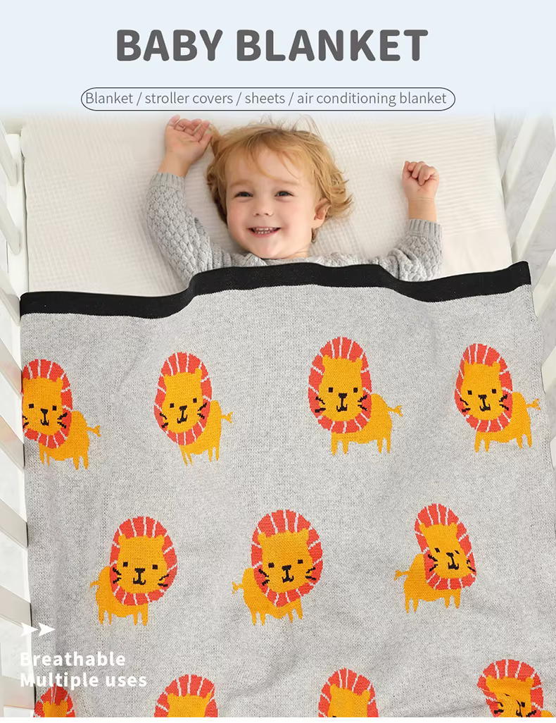 Manta de algodón para bebé con diseño de león en cochecito