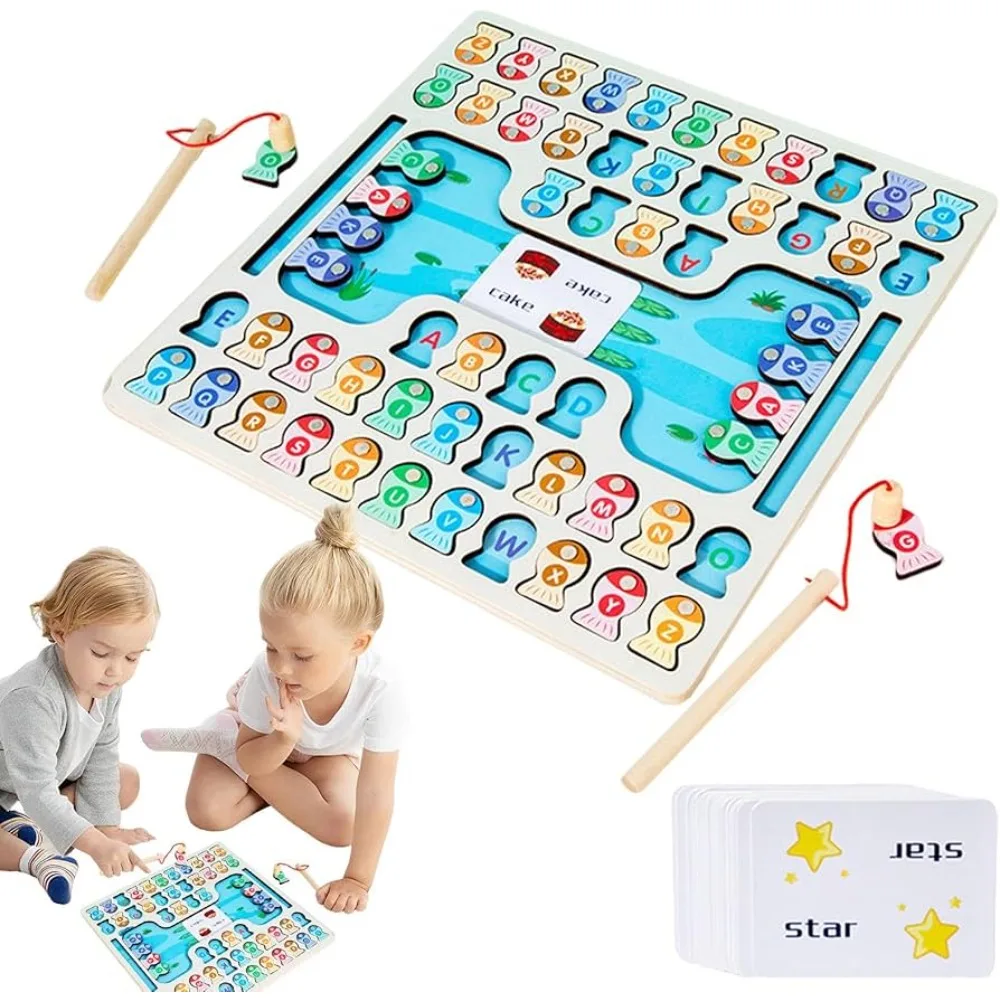Juego de pesca magnético de madera Montessori para motricidad fina
