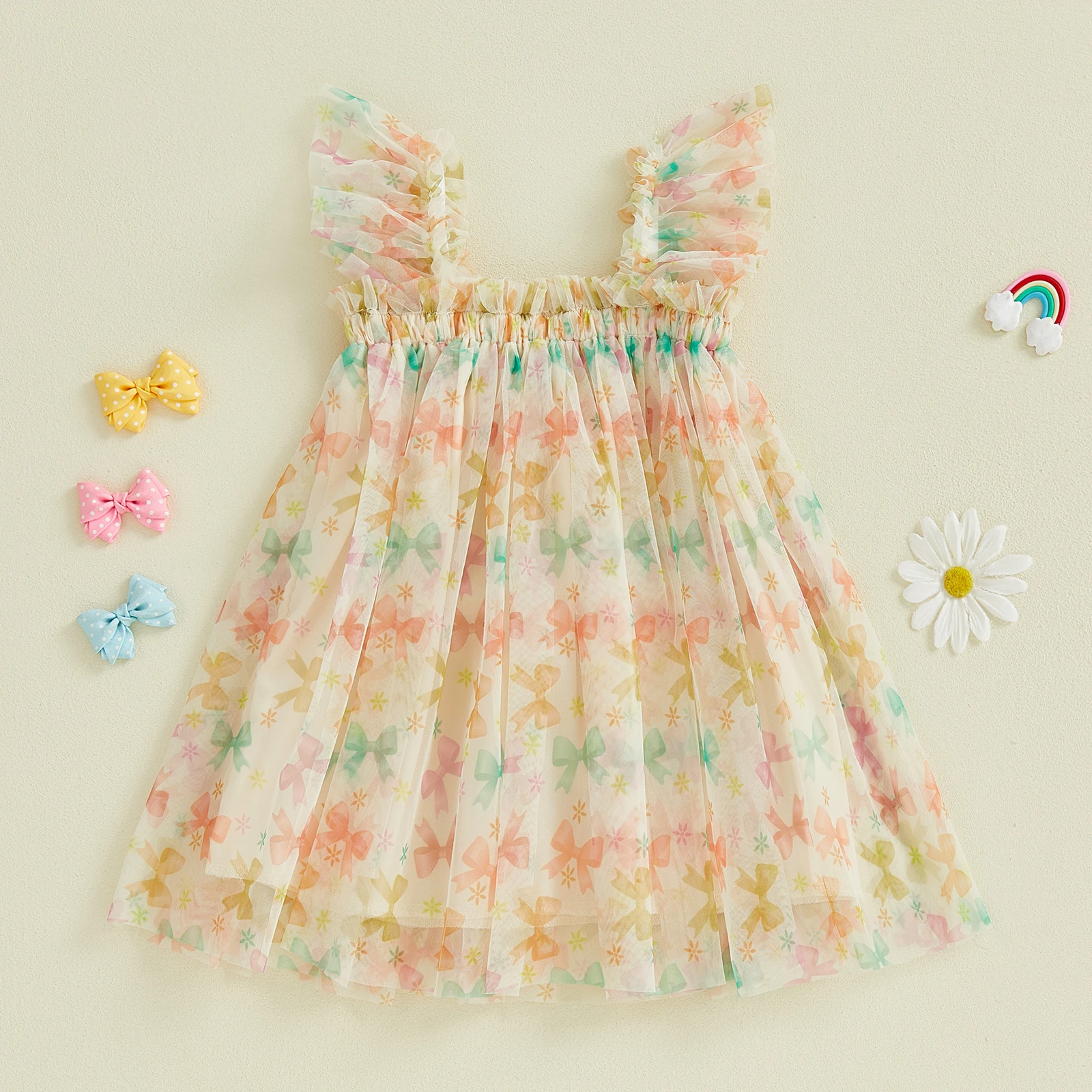 Vestido de verano princesa para niña con mangas voladoras y tul - imagen 2