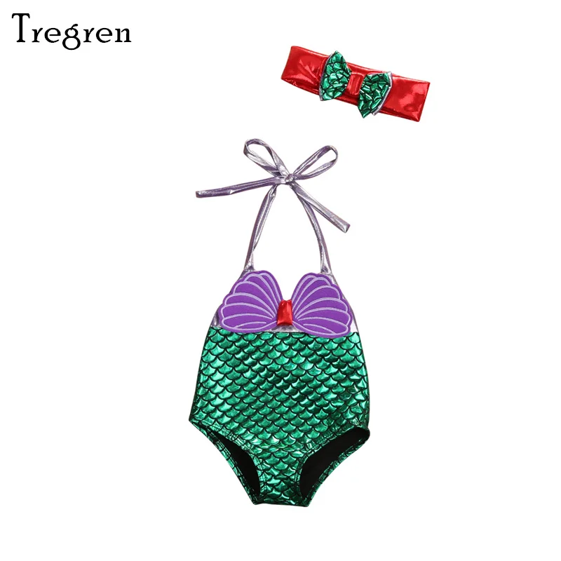 Tregren traje de baño niña con cordones estampado sirena diadema