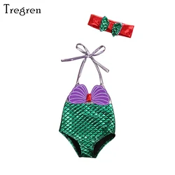 Tregren traje de baño niña con cordones estampado sirena diadema