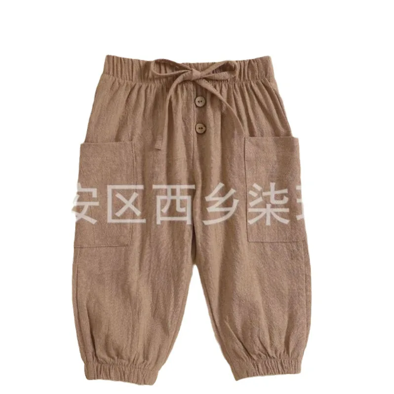 Pantalones de verano para niños antimosquitos algodón y lino con cordón - imagen 2