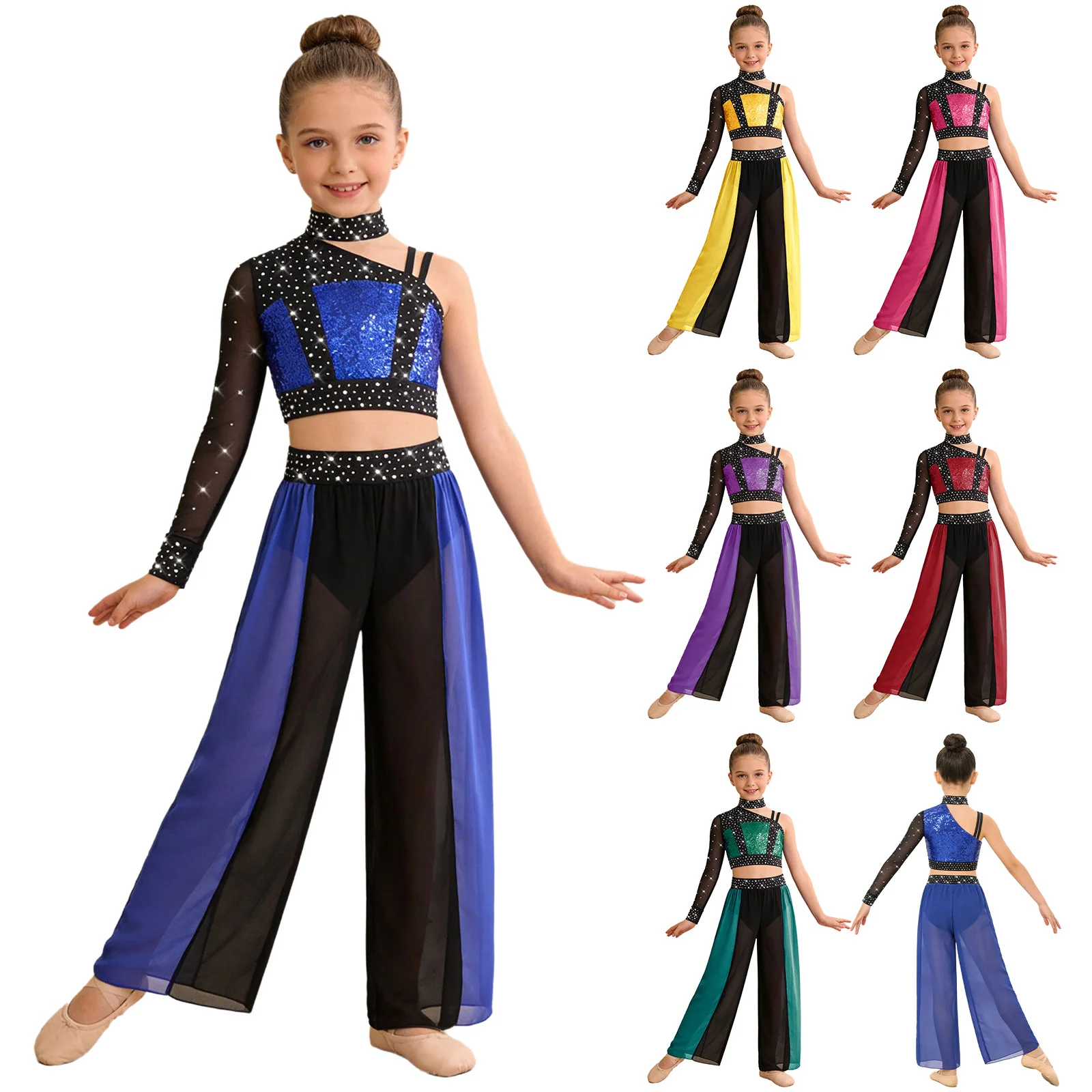Disfraz de ballet para niñas: top malla con pedrería y pantalón gasa - imagen 2