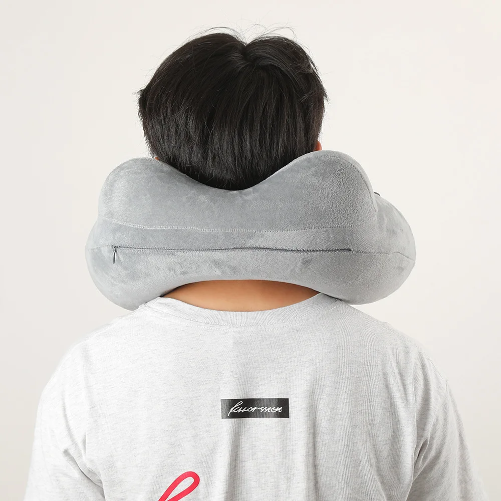 Almohada de cuello portátil inflable para viajes, desmontable