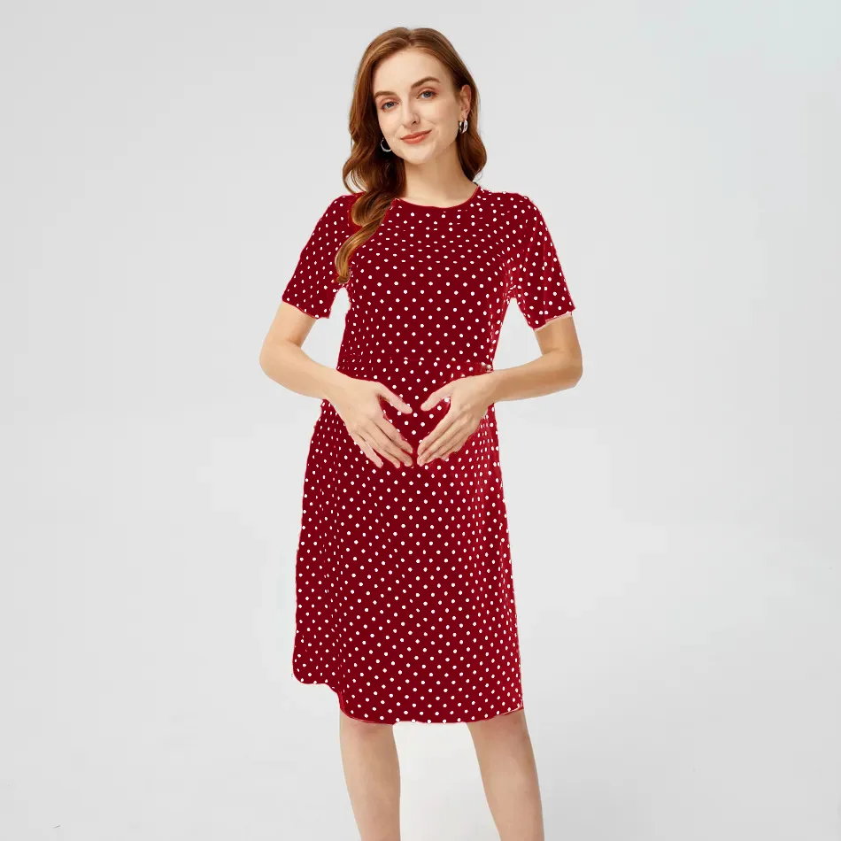 Vestido de lactancia lunares midi elegante manga corta - imagen 5