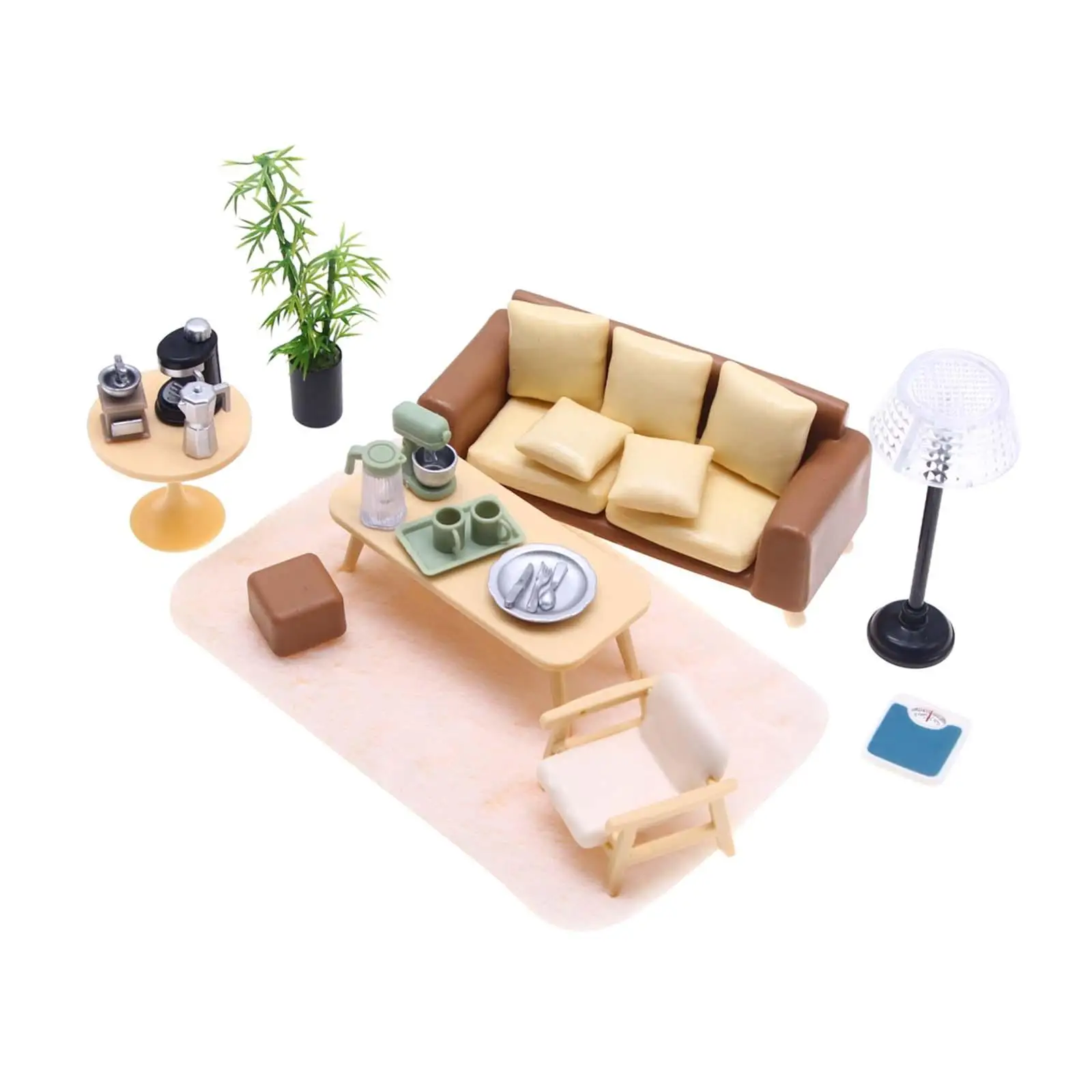 Detalle del sofá y la mesa en miniatura del set