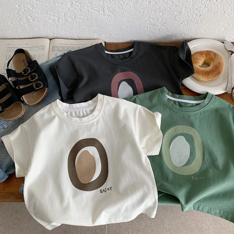 Camiseta estampada de verano para niños, manga corta y cuello redondo
